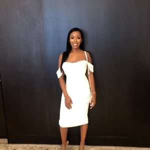 ivory ruched draped chiffon dress